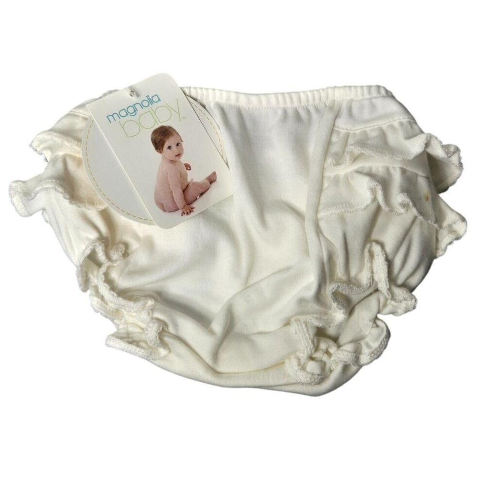 NWT‎ Magnolia Baby White Ruffle Diaper Cover Bloomers Size 3 Months Neutral